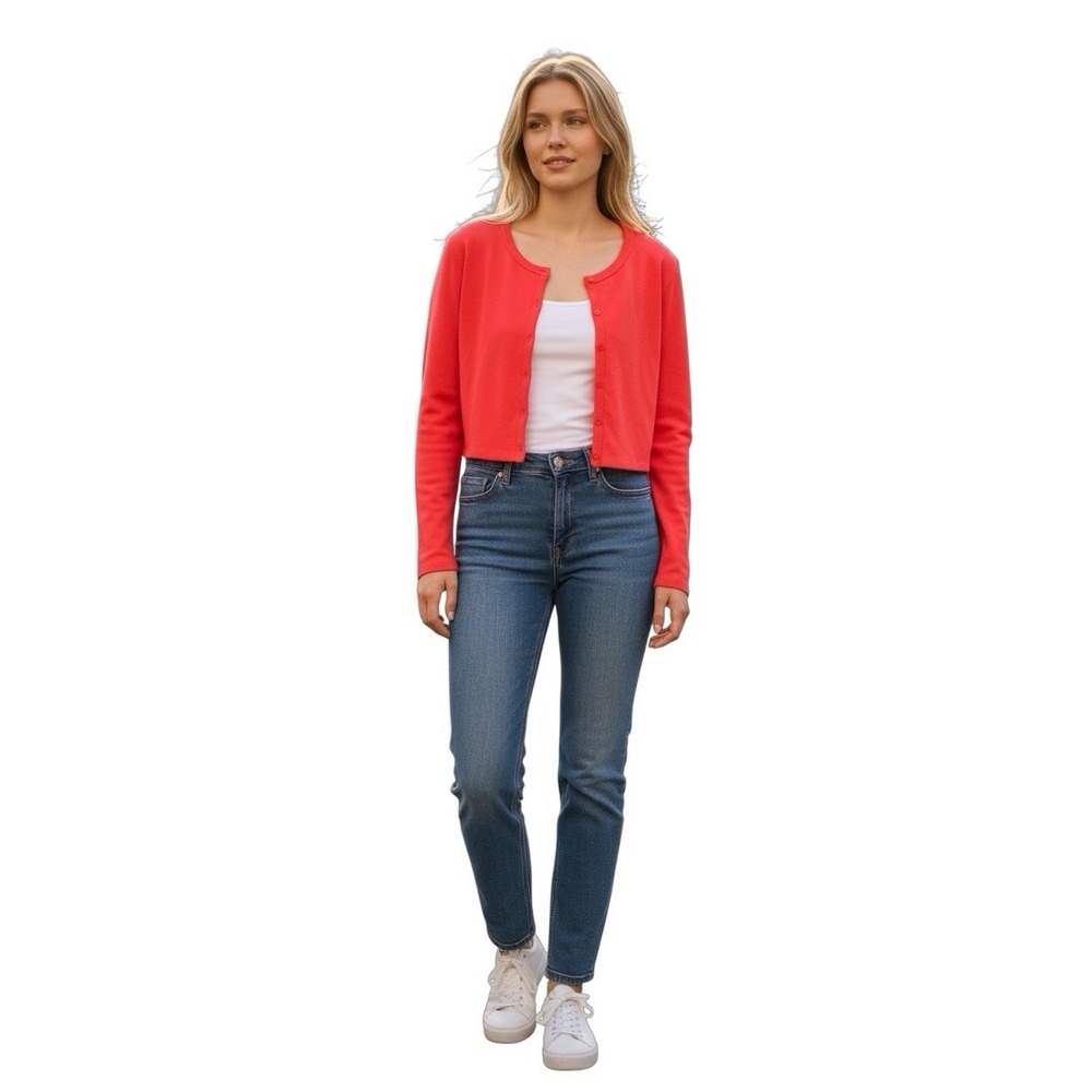 Sunday Best Aritzia Cropped Button‎ Cardigan Coral Red Long Sleeve M